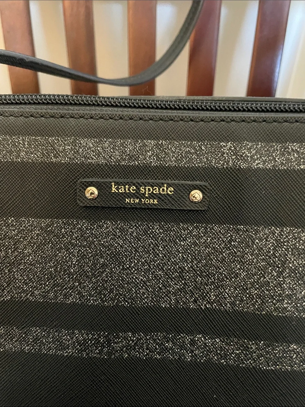 kate spade Black and Metallic Stripe Large Tote